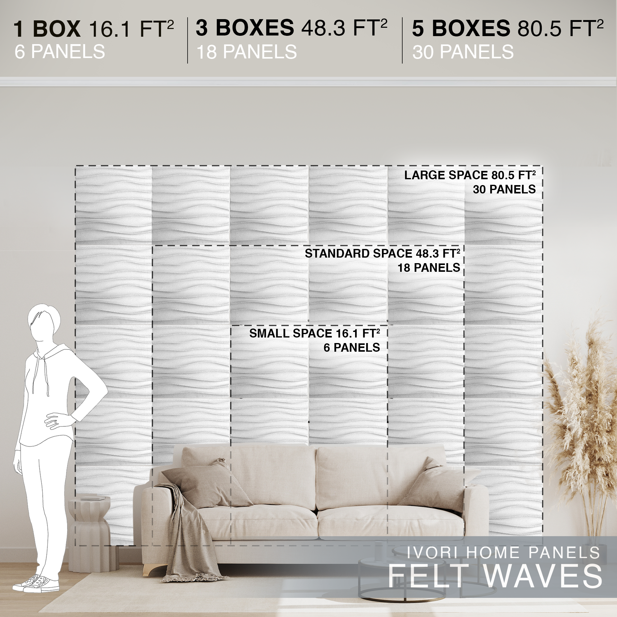 IVORI™ Felt Waves Lux Wall Panel (6 pc set)