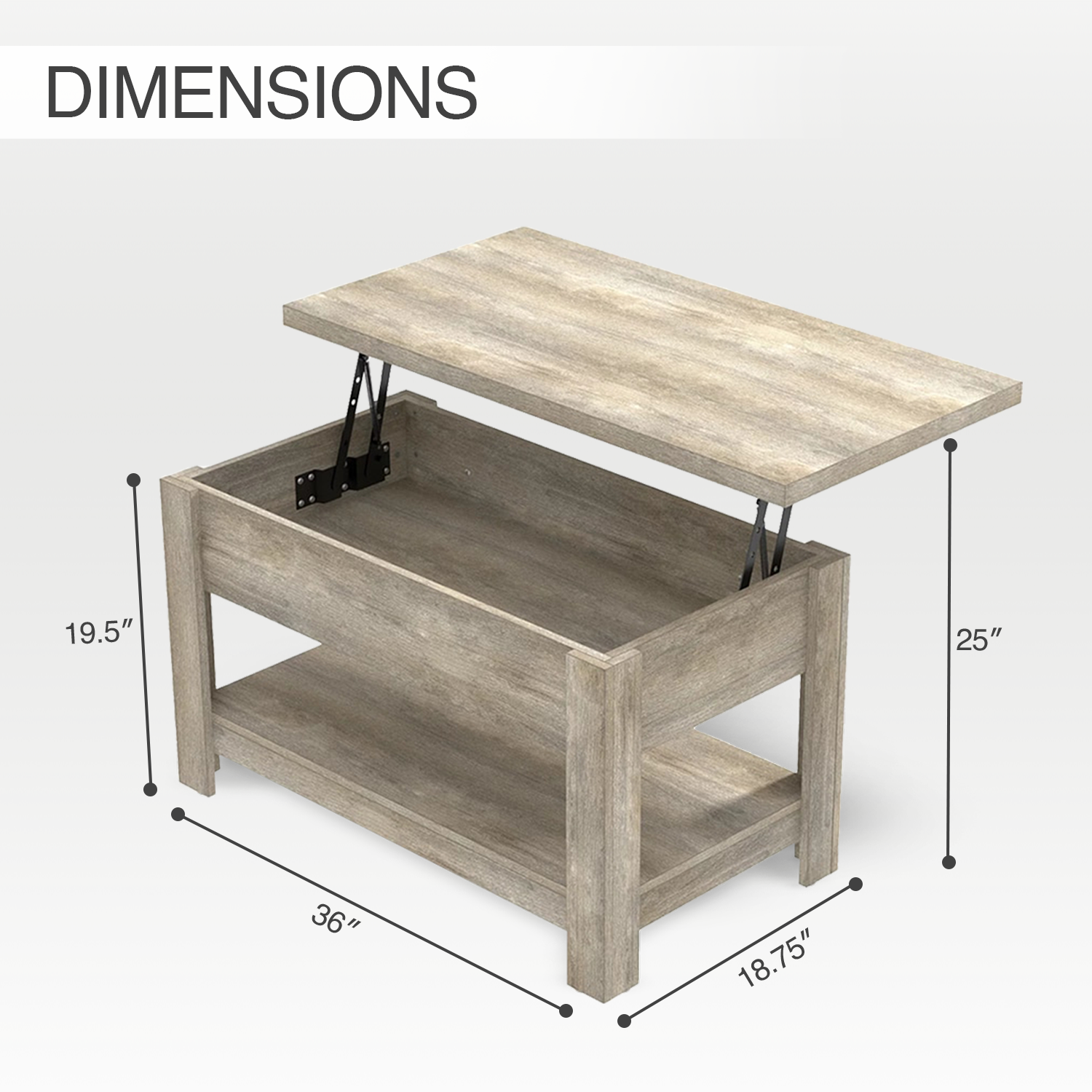 Concealed Transitional Wood Rectangle Lift Top Coffee Table